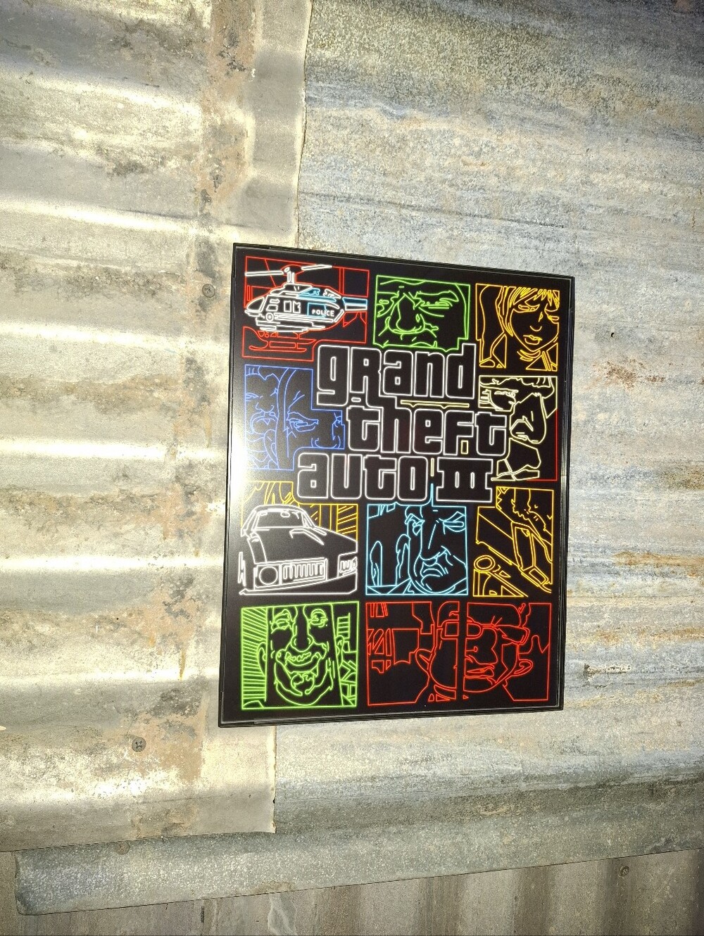 Neon GTA 3 Grand Theft Auto 3 Cover Retro Playstation 2 Ps2 Framed Art Print
